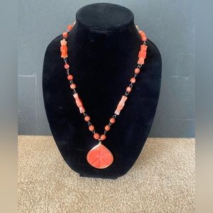 Coral teardrop pendant bead branch necklace statement vintage